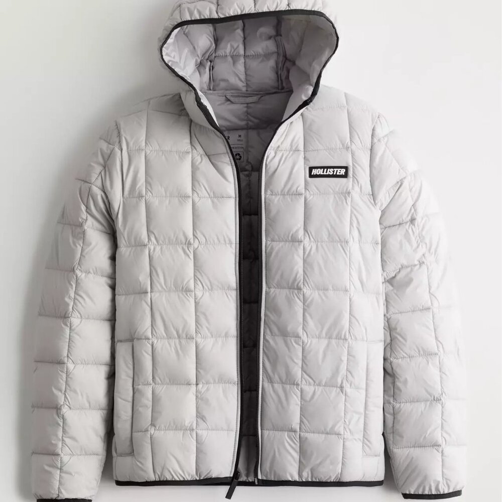 Hollister Mens Ultimate Puffer Jacket sz XL Grey Lightweight